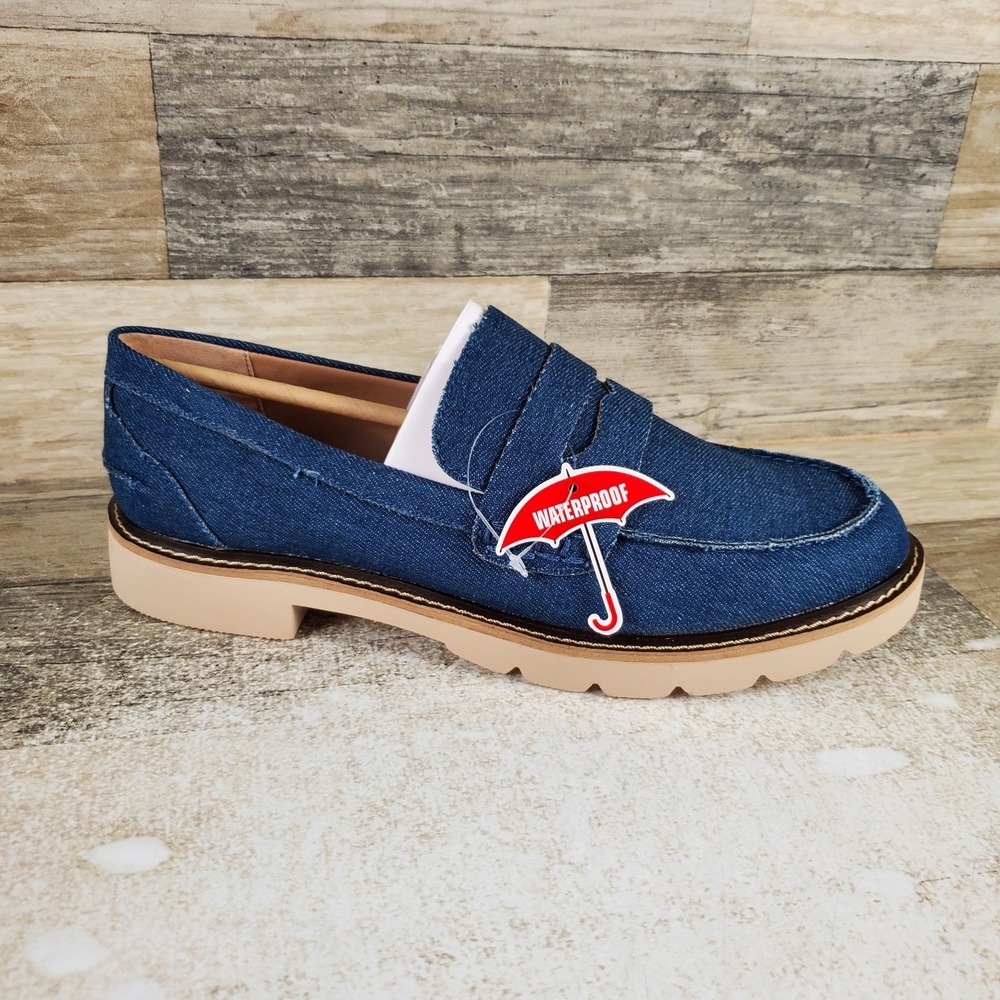 Blondo Womens Penny Loafer Sz 7.5 M Blue Denim Waterproof Platform Slip On Shoes
